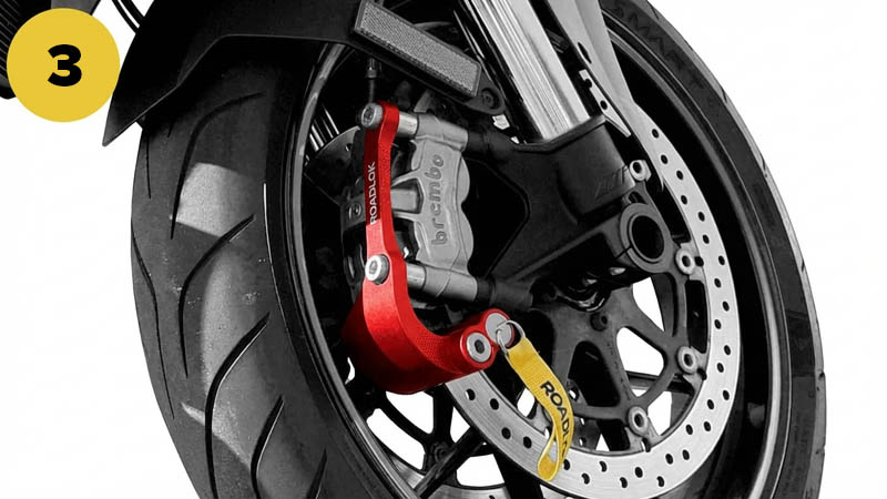 Image of a locked motorbike utilising Roadlok
